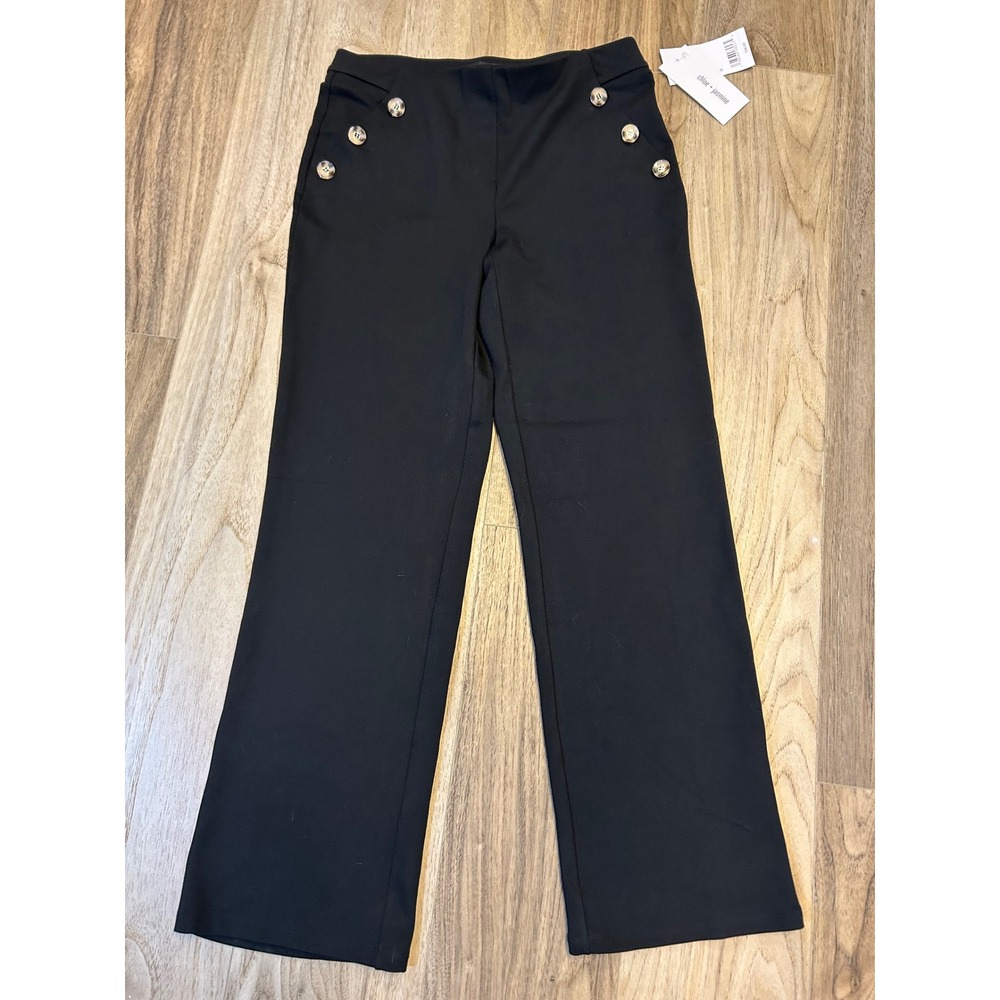 Chloe + Jasmine Black Sailor Wide Leg Pants NWT Medium Tortoise Button 110030617